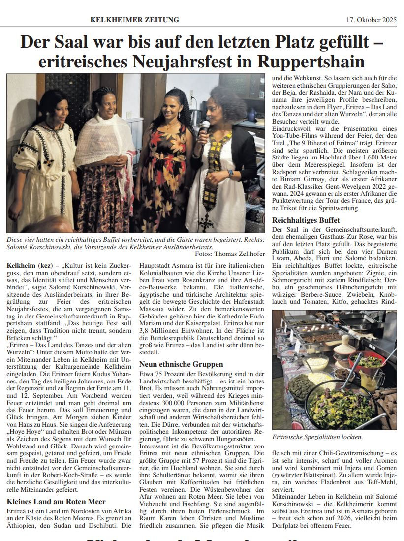 In der Kelkheimer Zeitung vom 17.10.2025 über das Eritreische Neujahrsfest